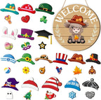 🐇 Easter Sale💥Highland Cow Sign Interchangeable Welcome Sign with Magnet Detachable Hats Cute Cattle Hanging