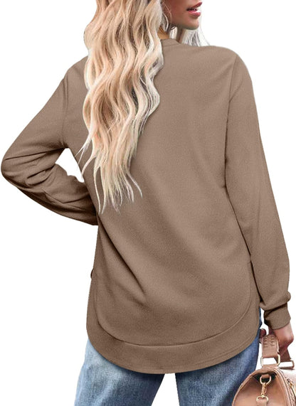 🍂Women's Sweatshirt Crewneck Long Sleeve Shirts High Low Tops Curved Hem