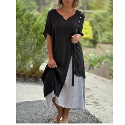💝Short Sleeve False Two-Piece Asymmetric Dress