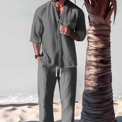Men's Trendy Cotton Linen Top & Pants Two-Piece Set🎉BIG SALE