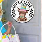 🐇 Easter Sale💥Highland Cow Sign Interchangeable Welcome Sign with Magnet Detachable Hats Cute Cattle Hanging