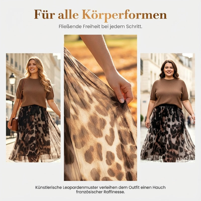 Women's Two-Piece Sweater & Leopard Flowy Skirt Set