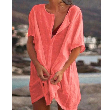 Women's Cotton and Linen Plain Loose Long Shirt