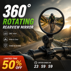 360° Rotating Rearview Mirror – Clear view behind, no more neck twisting. Fits bikes, e‑bikes & motorcycles. Tool‑free silicone strap!
