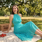 Women's Polka Dot Halter Neck Dress👗