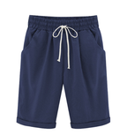 Plus Size Solid Color Elastic Waist Loose Cropped Shorts