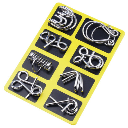 Metal Puzzle Ring Set (8-Piece) Blue Edition Brain Teaser Game