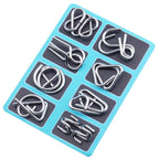 Metal Puzzle Ring Set (8-Piece) Blue Edition Brain Teaser Game