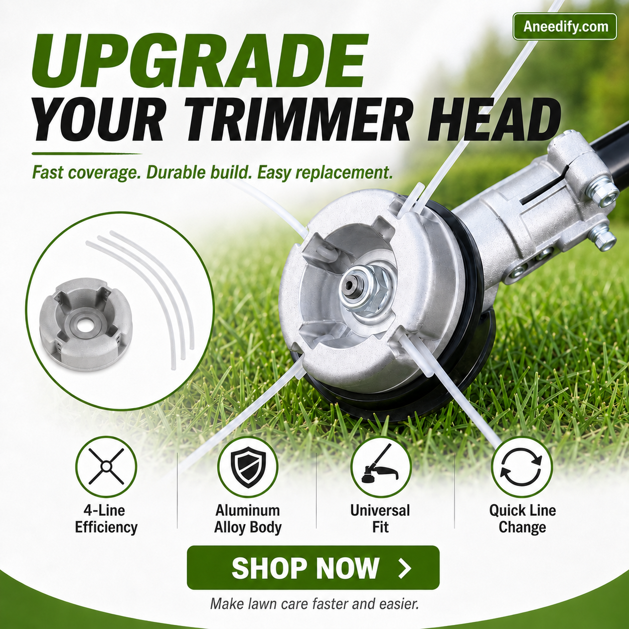 ⚙️🌿 Aluminum Trimmer Head – 4-Line Cutting & Universal Fit – Heavy-Duty & Easy Line Replacement 🏡