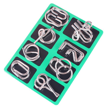 Metal Puzzle Ring Set (8-Piece) Blue Edition Brain Teaser Game