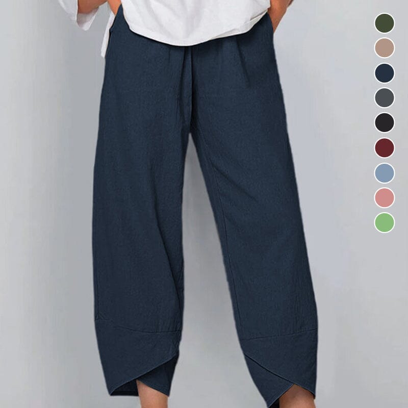 👖Vintage Asymmetrical Elastic Waist Pockets Pants – Unique Design, Comfortable Fit & Functional Style🌸
