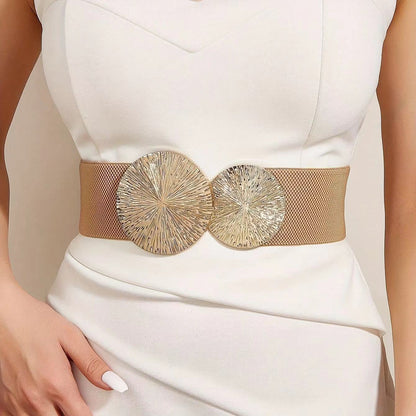 🎁Women's Vintage Gold Buckle High Elastic Belt