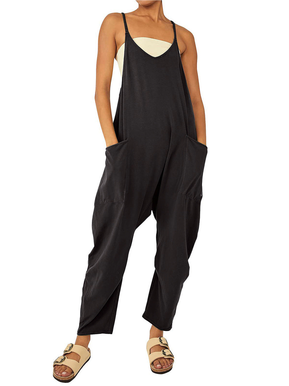 ❤️‍🔥Solid V-Neck Sling Pocket Jumpsuit