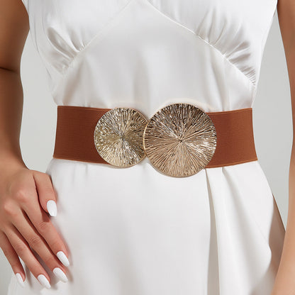 🎁Women's Vintage Gold Buckle High Elastic Belt
