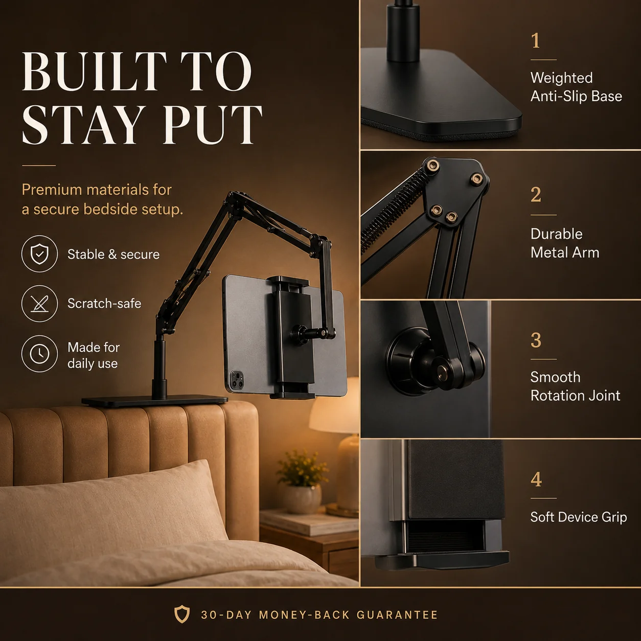 Hidden Bedside Phone Tablet Holder Retractable