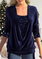 ✨👗Sequin Loose Smocked Fake Two-Piece Top Stylish and Versatile, Comfortable and Shapely, Exudes Elegant Feminine Charm!