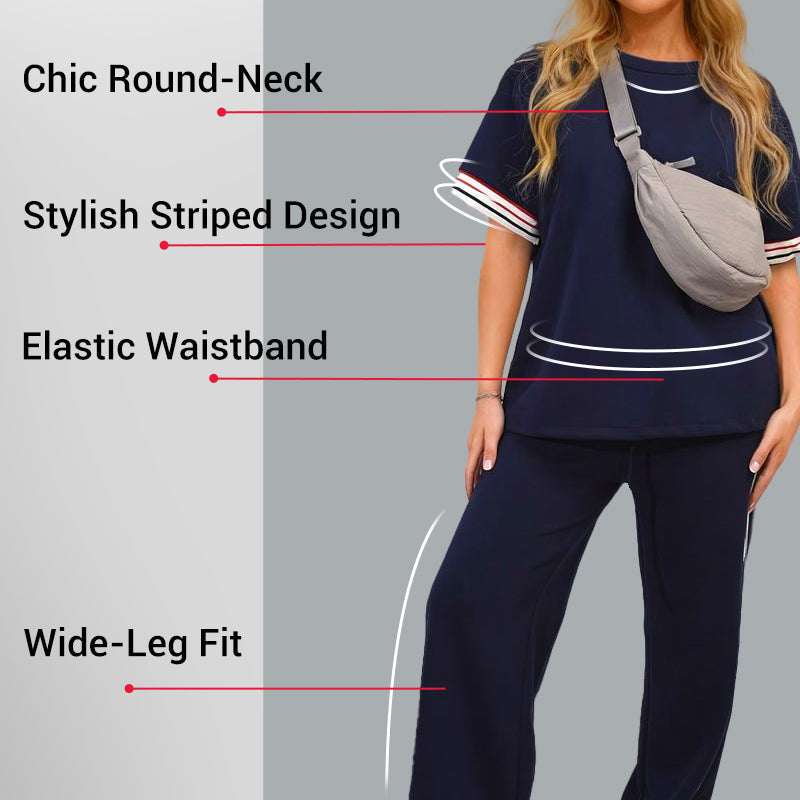 💖Women's Striped T-Shirt & Wide-Leg Joggers Set