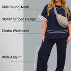 💖Women's Striped T-Shirt & Wide-Leg Joggers Set