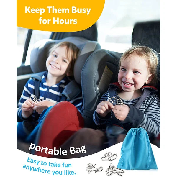 Metal Puzzle Ring Set (8-Piece) Blue Edition Brain Teaser Game