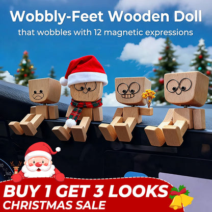 🔥Charming Little Swaying Wooden Figure & 12PCS Magnetic Expressions