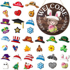 🐇 Easter Sale💥Highland Cow Sign Interchangeable Welcome Sign with Magnet Detachable Hats Cute Cattle Hanging