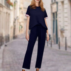 💖Women's Striped T-Shirt & Wide-Leg Joggers Set