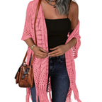 Women’s Oversized Knit Cardigan – Lightweight Crochet Tassel Kimono for Spring & Summer 🌸