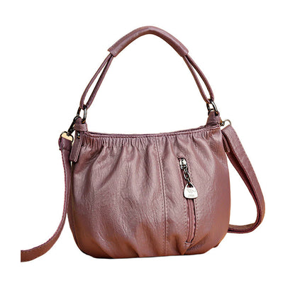 Casual Pleated Bucket Soft Leather Handbag Shoulder Bag