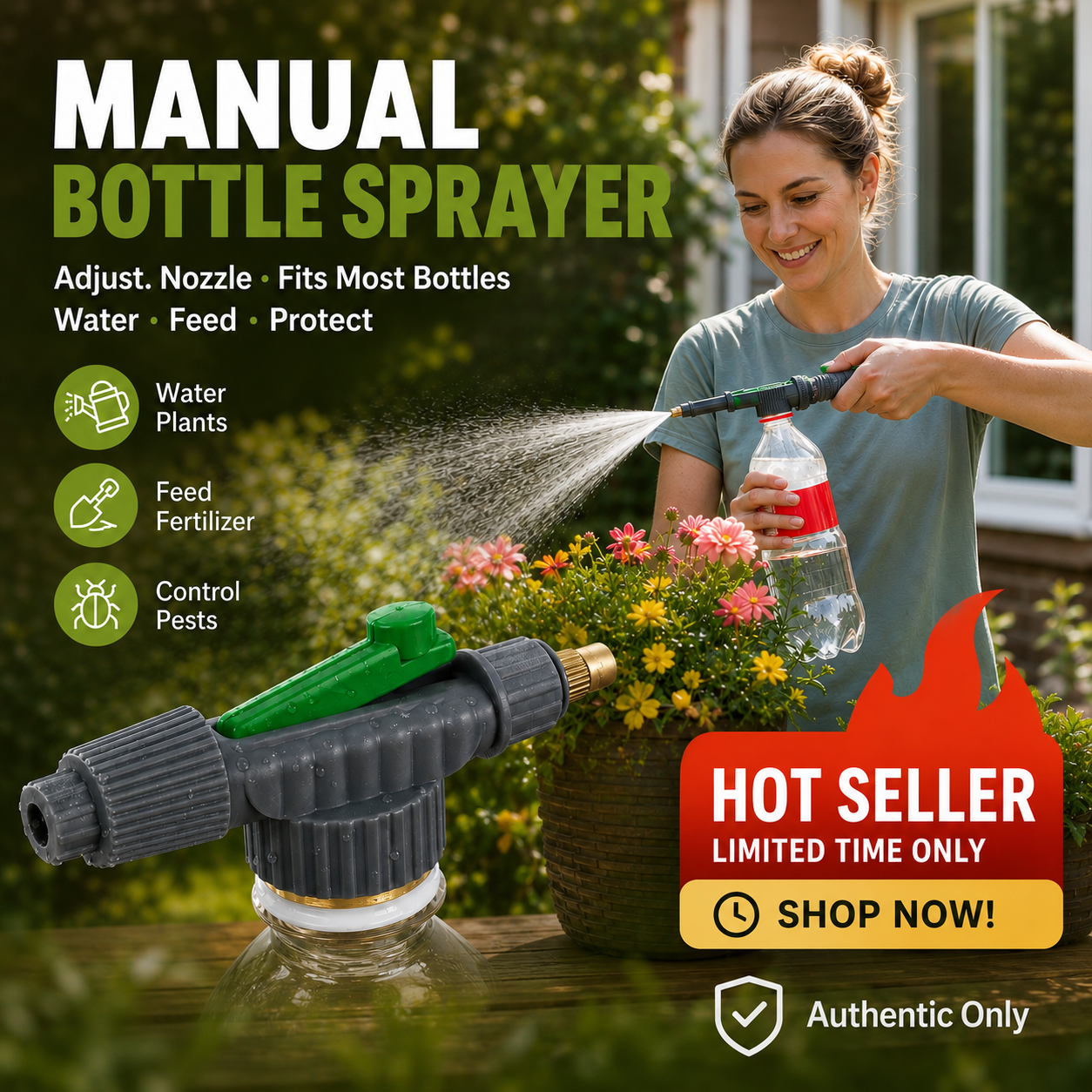 🌿Manual Drink Bottle Sprayer with Adjustable Nozzle‑Portable DIY Garden Spray Tool, Fits Standard Plastic Bottles for Plant Watering, Fertilizing & Pest Control