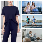 💖Women's Striped T-Shirt & Wide-Leg Joggers Set