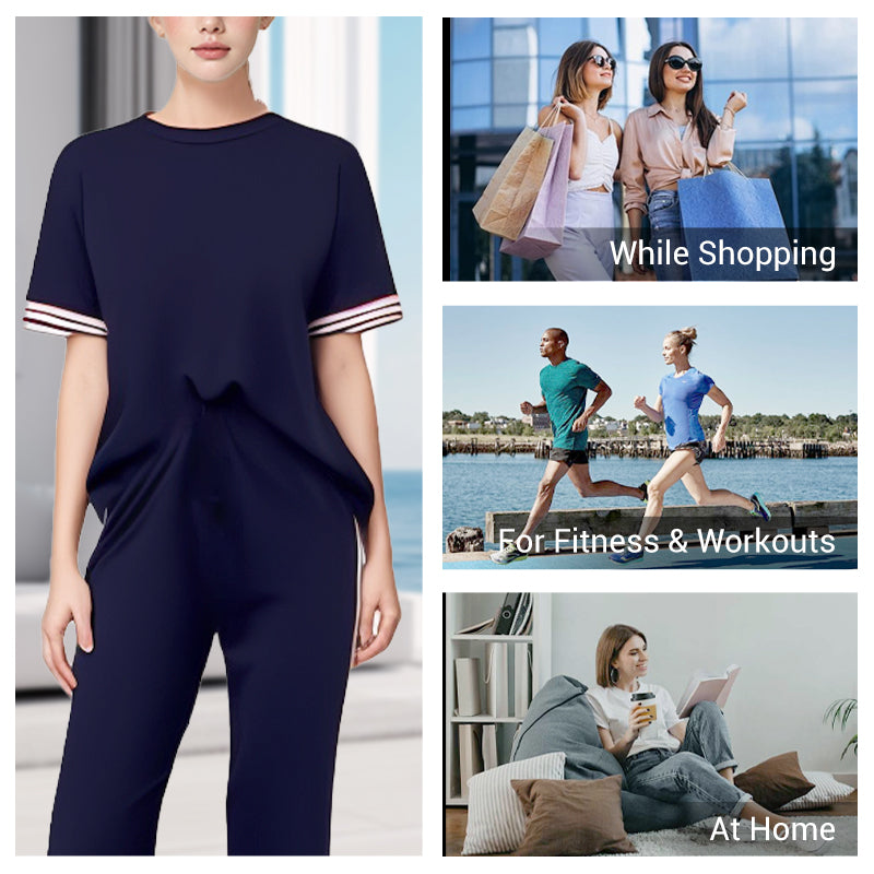 💖Women's Striped T-Shirt & Wide-Leg Joggers Set