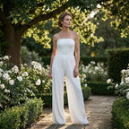 Strapless Crinkle Wide-Leg Jumpsuit