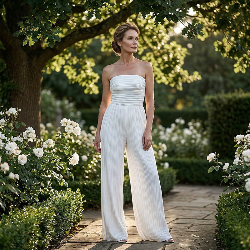 Strapless Crinkle Wide-Leg Jumpsuit