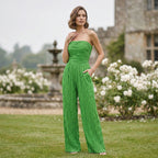 Strapless Crinkle Wide-Leg Jumpsuit