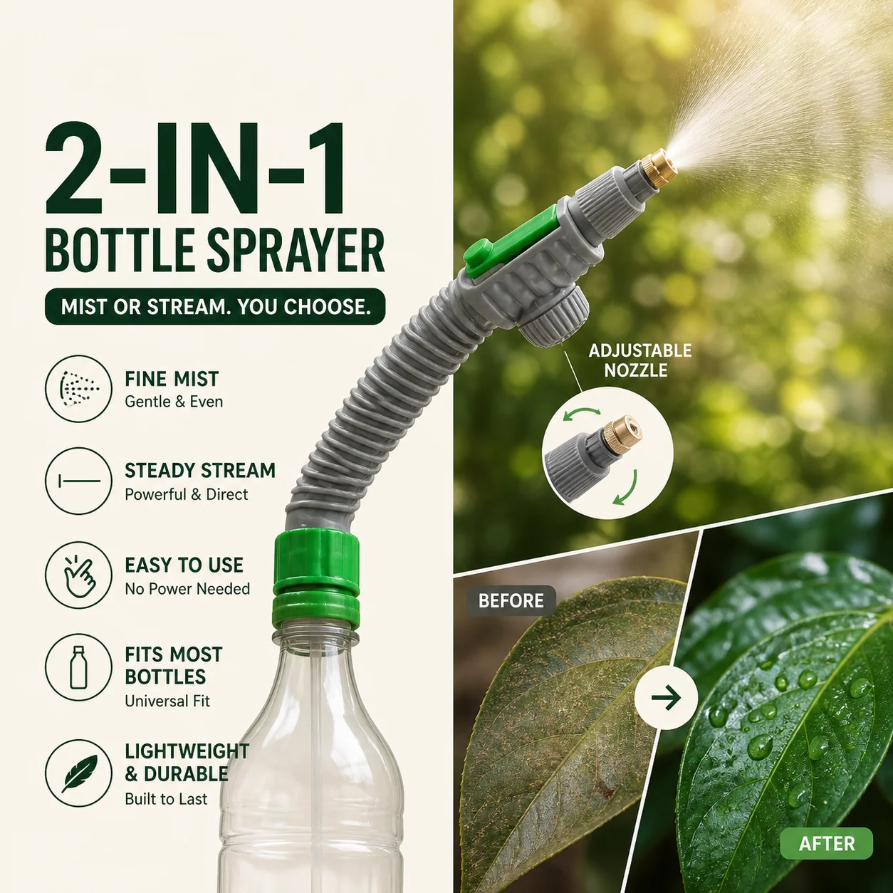 🌿Manual Drink Bottle Sprayer with Adjustable Nozzle‑Portable DIY Garden Spray Tool, Fits Standard Plastic Bottles for Plant Watering, Fertilizing & Pest Control