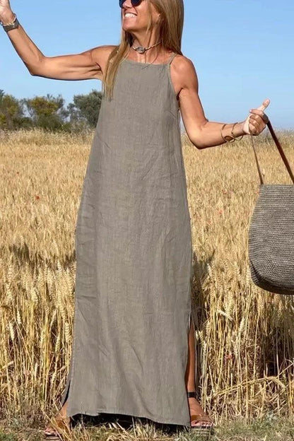 🔥Oferta del último día🔥Women's Casual Solid Color Halter Sleeveless Linen Dress