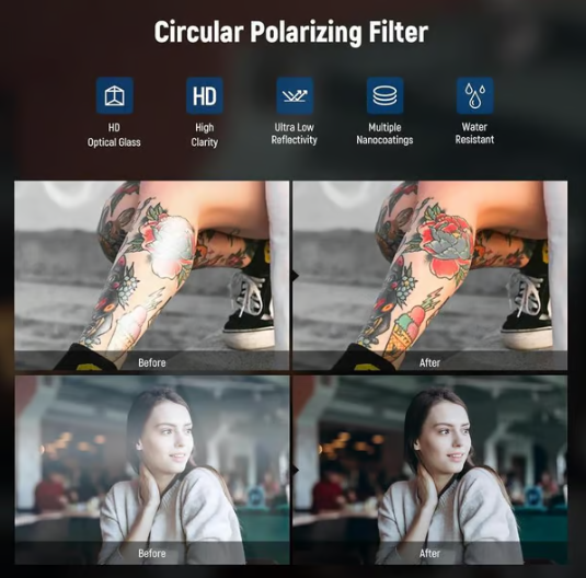 52mm Clip-0n CPL Phone CameraLens Filter Kit, Circular PolarizerPolarizing Filter Compatible with Mostcell phones