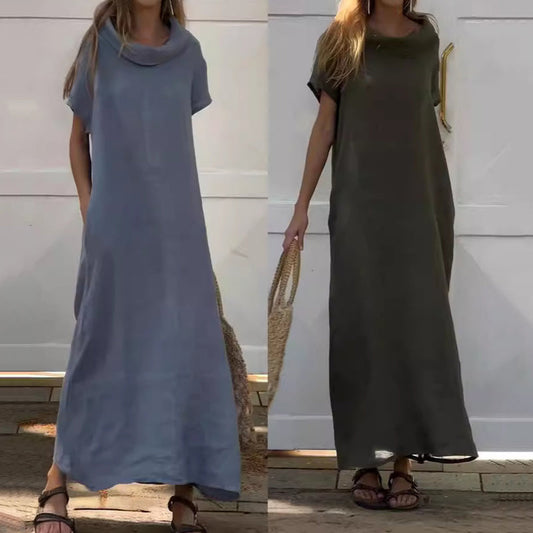 💃Vestido casual para mujer de algodón y lino con cuello redondo