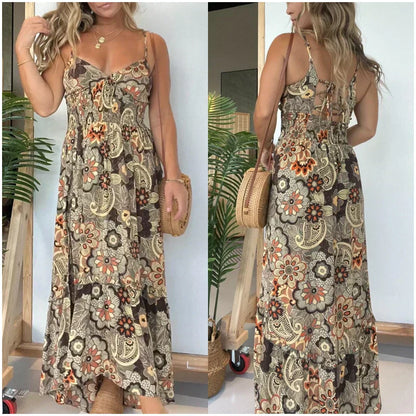 💕Oferta por tiempo limitado 50% de descuento💕Vestido largo sexy con estampado floral y tirantes finos para mujer