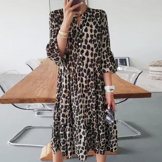 🔥Casual Vestido con botones delanteros y estampado de leopardo