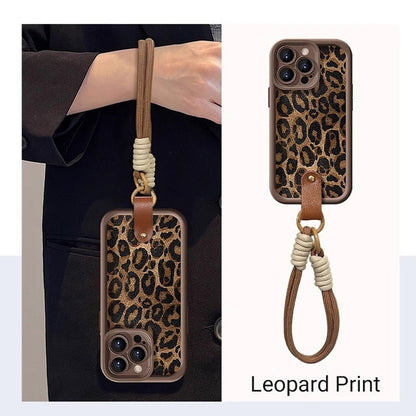 Funda para iPhone con estampado de leopardo y cordón