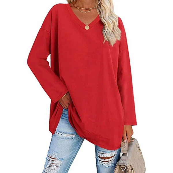 💋Women's Loose Long Sleeve Fashion V-neck Top