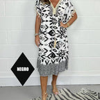 🌼Printed Casual Dress With V-Neckline and Fringes on the Short Sleeves