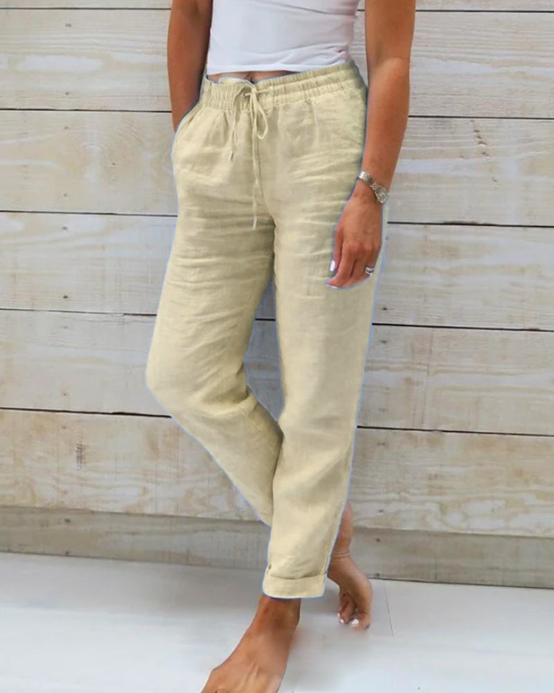🌸Women's  Elastic Waist Cotton Linen Casual Pants