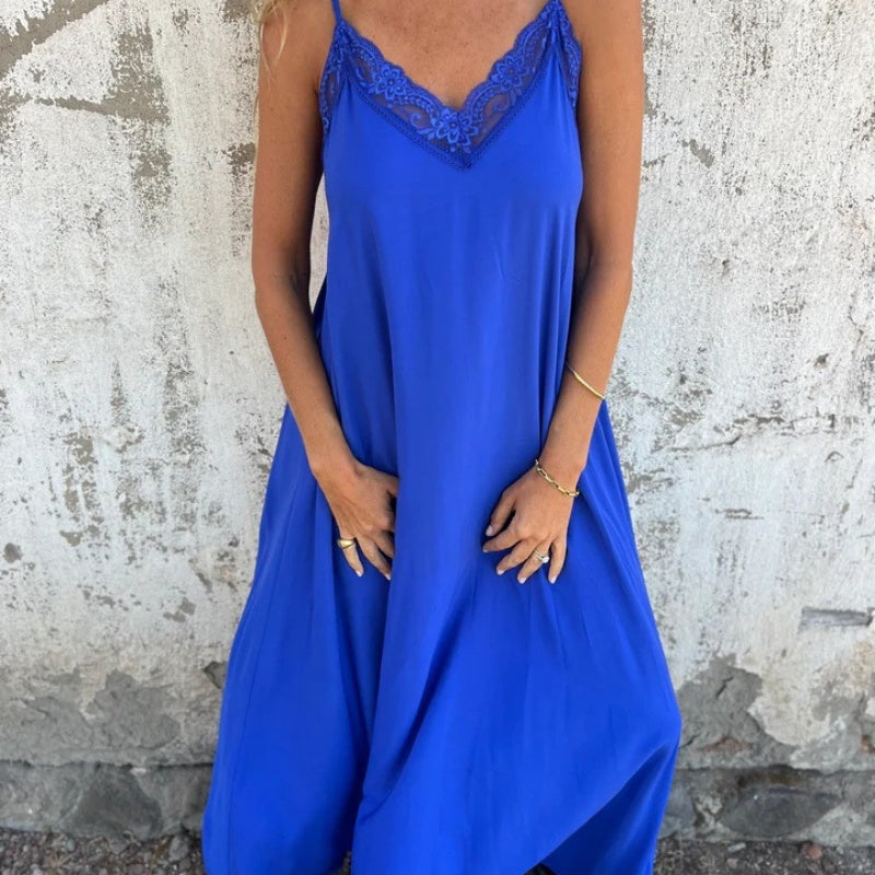 🌸Spring Specials💐 Women's Elegant Lace Trim V-Neck Spaghetti Strap Maxi Dress