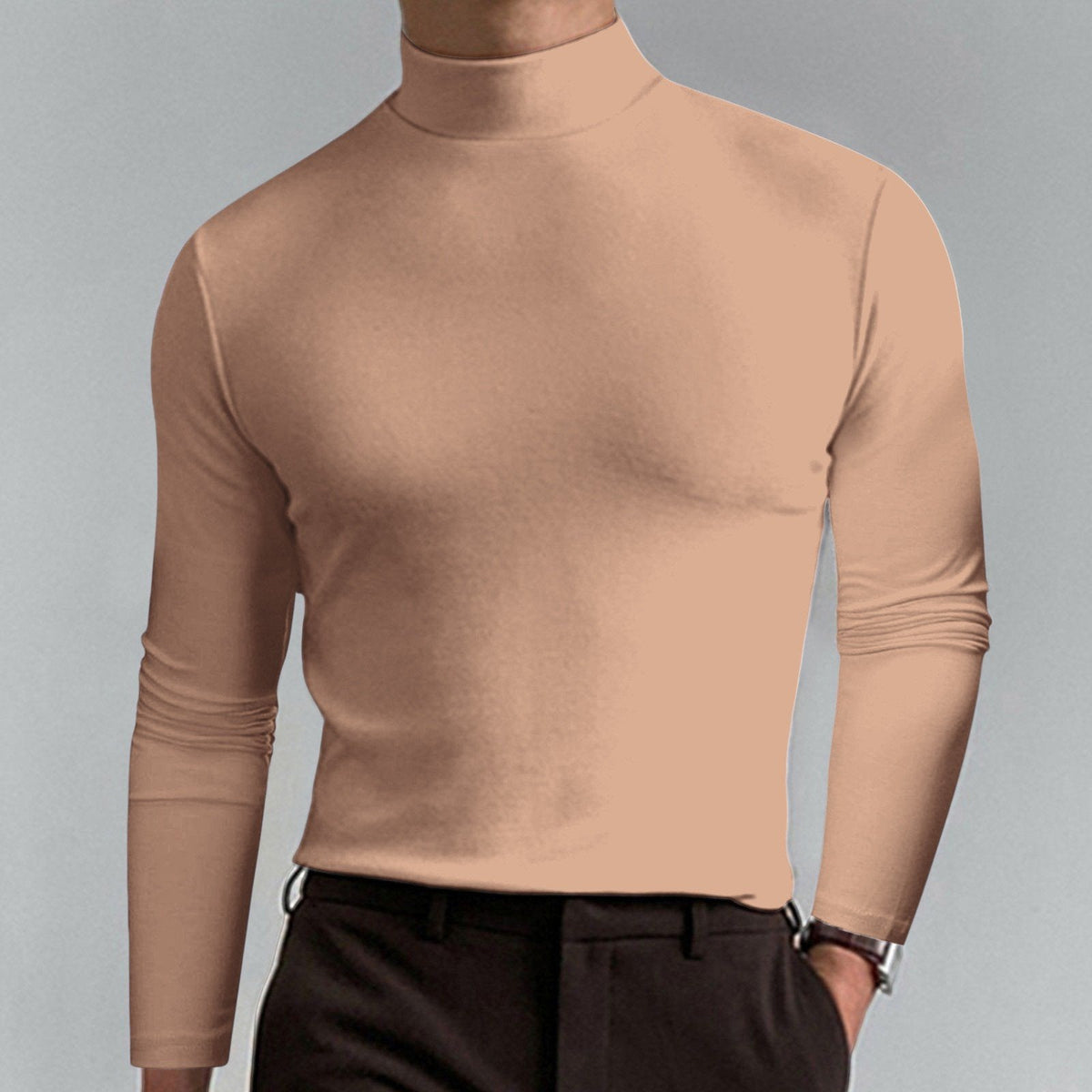🔥 Men's High Neck Slim Fit T-Shirt - Stretchy & Breathable for Gym or Casual, Modern Style & Comfort 🏃‍♂️📦
