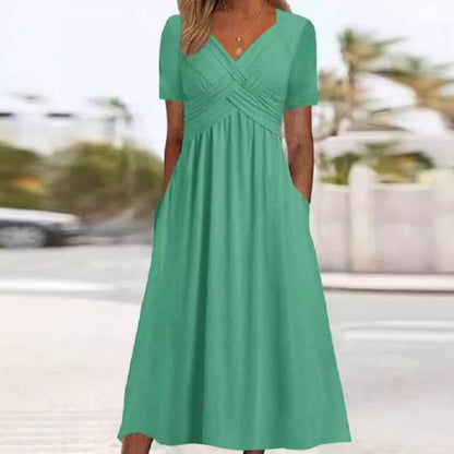 🍀Women’s V-Neck Short Sleeve Long Dresses