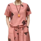 Women’s Printed Short-Sleeved Top & Cropped Pants Set  ✨👚👖