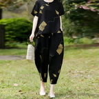 Women’s Printed Short-Sleeved Top & Cropped Pants Set  ✨👚👖