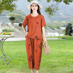 Women’s Printed Short-Sleeved Top & Cropped Pants Set  ✨👚👖